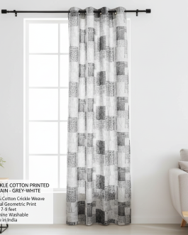 Crinkle Cotton Printed Curtain – Grey-White