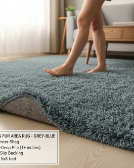 Shag Fur Area Rug – Grey-Blue